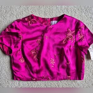 NWT Vintage Tocca Fuchsia/Red Silk Cropped Embroidered Top Size 2